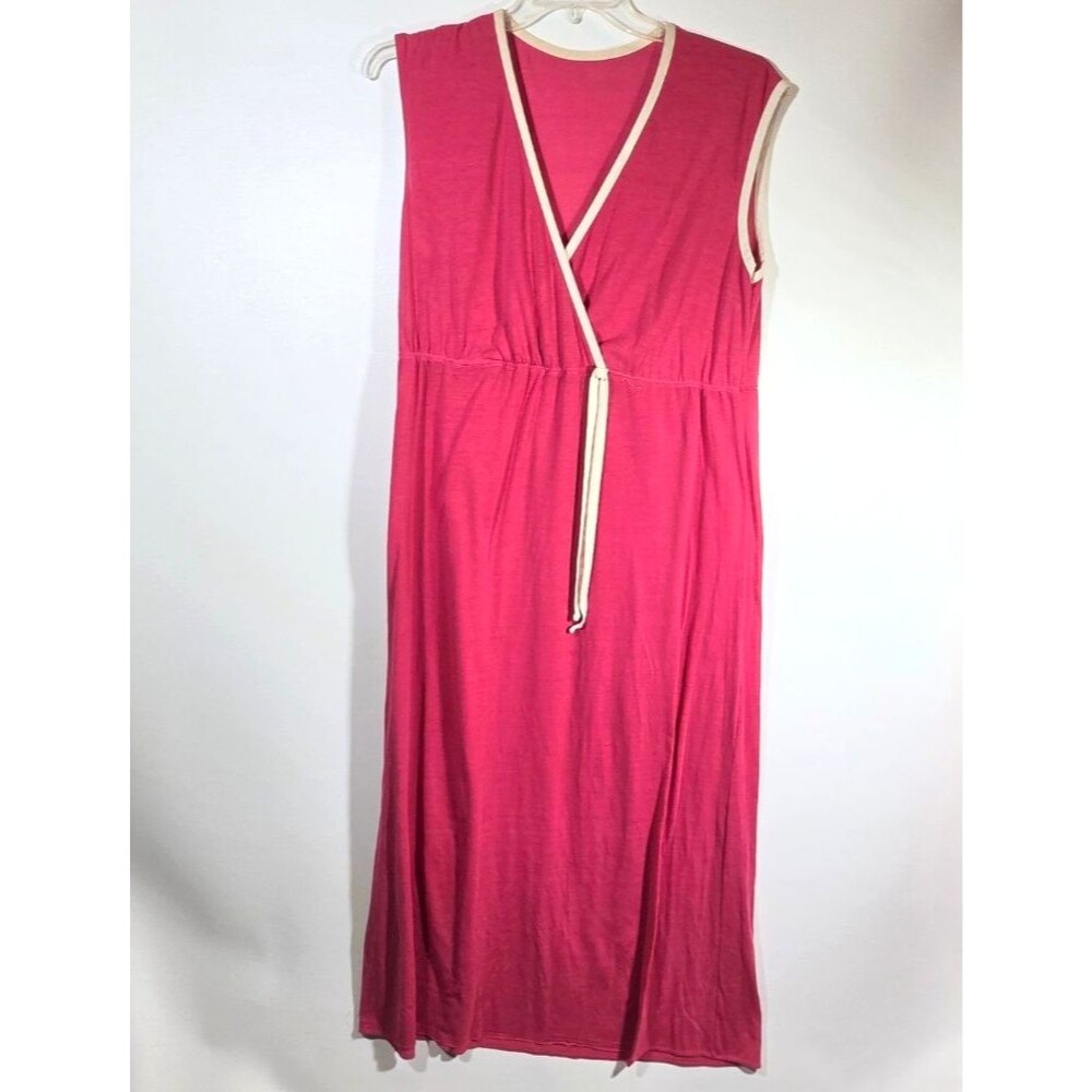 Sleeveless Faux Wrap Maxi Dress Pink V-Neck Empire Waist Tie Front Jersey Knit